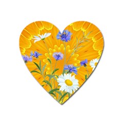 Flowers Daisy Floral Yellow Blue Heart Magnet by Nexatart