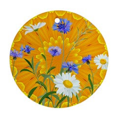 Flowers Daisy Floral Yellow Blue Round Ornament (two Sides) by Nexatart