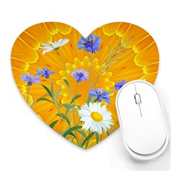 Flowers Daisy Floral Yellow Blue Heart Mousepads by Nexatart