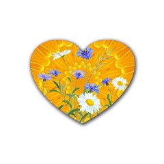 Flowers Daisy Floral Yellow Blue Rubber Coaster (heart)  by Nexatart