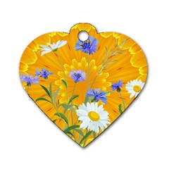 Flowers Daisy Floral Yellow Blue Dog Tag Heart (two Sides)