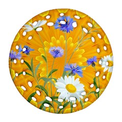 Flowers Daisy Floral Yellow Blue Ornament (round Filigree) by Nexatart