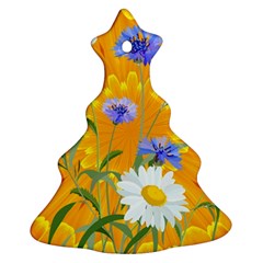 Flowers Daisy Floral Yellow Blue Christmas Tree Ornament (two Sides) by Nexatart