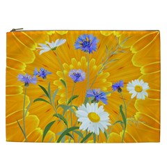 Flowers Daisy Floral Yellow Blue Cosmetic Bag (xxl)  by Nexatart