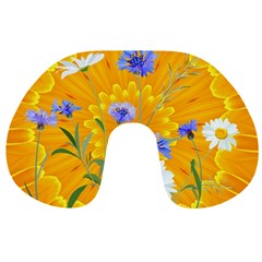 Flowers Daisy Floral Yellow Blue Travel Neck Pillows by Nexatart