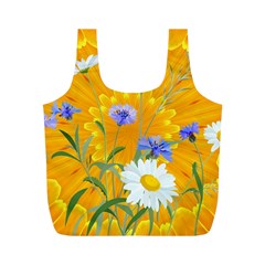 Flowers Daisy Floral Yellow Blue Full Print Recycle Bags (m)  by Nexatart