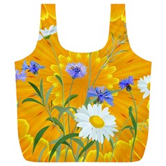 Flowers Daisy Floral Yellow Blue Full Print Recycle Bags (l)  by Nexatart