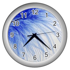 Feather Blue Colored Wall Clocks (silver)  by Nexatart