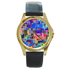 Background Art Abstract Watercolor Round Gold Metal Watch by Nexatart