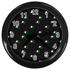 Pink Flowers On Black Big Wall Clocks (black) by snowwhitegirl