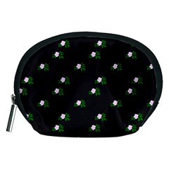 Pink Flowers On Black Big Accessory Pouches (medium) 