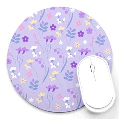 Violet,lavender,cute,floral,pink,purple,pattern,girly,modern,trendy Round Mousepads by NouveauDesign