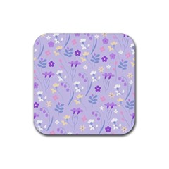 violet,lavender,cute,floral,pink,purple,pattern,girly,modern,trendy Rubber Coaster (Square) 