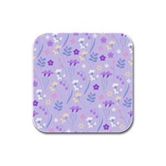 Violet,lavender,cute,floral,pink,purple,pattern,girly,modern,trendy Rubber Square Coaster (4 Pack)  by NouveauDesign