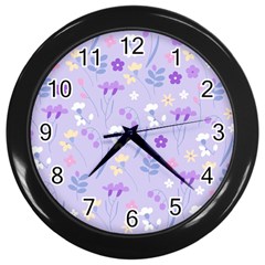 violet,lavender,cute,floral,pink,purple,pattern,girly,modern,trendy Wall Clocks (Black)