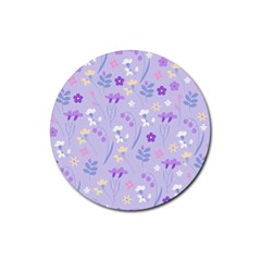 violet,lavender,cute,floral,pink,purple,pattern,girly,modern,trendy Rubber Round Coaster (4 pack) 