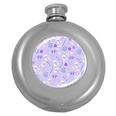 Violet,lavender,cute,floral,pink,purple,pattern,girly,modern,trendy Round Hip Flask (5 Oz) by NouveauDesign