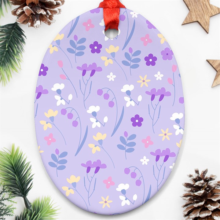 violet,lavender,cute,floral,pink,purple,pattern,girly,modern,trendy Oval Ornament (Two Sides)