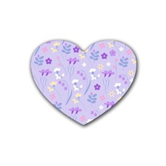 Violet,lavender,cute,floral,pink,purple,pattern,girly,modern,trendy Rubber Coaster (heart)  by NouveauDesign