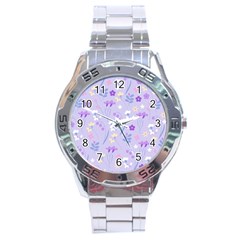 violet,lavender,cute,floral,pink,purple,pattern,girly,modern,trendy Stainless Steel Analogue Watch