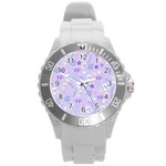 violet,lavender,cute,floral,pink,purple,pattern,girly,modern,trendy Round Plastic Sport Watch (L) Front