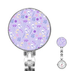 Violet,lavender,cute,floral,pink,purple,pattern,girly,modern,trendy Stainless Steel Nurses Watch by NouveauDesign