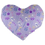 violet,lavender,cute,floral,pink,purple,pattern,girly,modern,trendy Large 19  Premium Flano Heart Shape Cushions Front