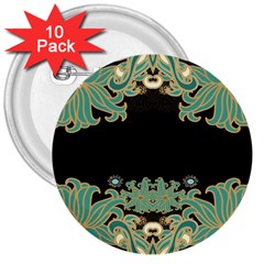 Black,green,gold,art Nouveau,floral,pattern 3  Buttons (10 Pack)  by NouveauDesign