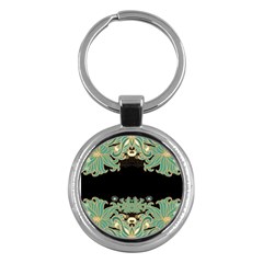 Black,green,gold,art Nouveau,floral,pattern Key Chains (round)  by NouveauDesign