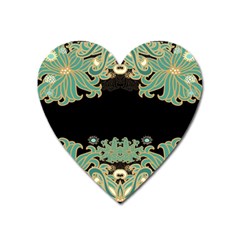 Black,green,gold,art Nouveau,floral,pattern Heart Magnet by NouveauDesign