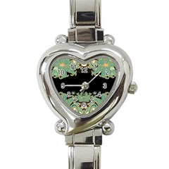 Black,green,gold,art Nouveau,floral,pattern Heart Italian Charm Watch by NouveauDesign