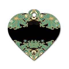 Black,green,gold,art Nouveau,floral,pattern Dog Tag Heart (two Sides) by NouveauDesign