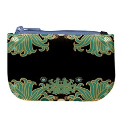 Black,green,gold,art Nouveau,floral,pattern Large Coin Purse