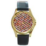 mosaic pattern quilt pattern Round Gold Metal Watch Front