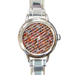 Mosaic Pattern Quilt Pattern Round Italian Charm Watch by paulaoliveiradesign