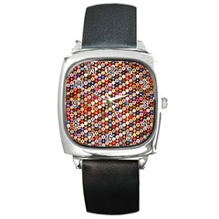 Mosaic Pattern Quilt Pattern Square Metal Watch by paulaoliveiradesign