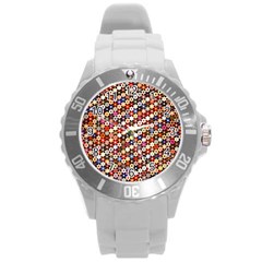 Mosaic Pattern Quilt Pattern Round Plastic Sport Watch (l) by paulaoliveiradesign