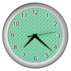 Pink Flowers Green Wall Clocks (silver)  by snowwhitegirl