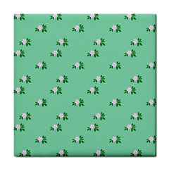 Pink Flowers Green Big Tile Coasters