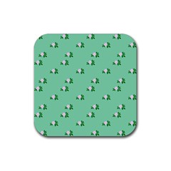 Pink Flowers Green Big Rubber Coaster (square)  by snowwhitegirl