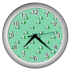 Pink Flowers Green Big Wall Clocks (silver)  by snowwhitegirl