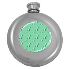 Pink Flowers Green Big Round Hip Flask (5 Oz) by snowwhitegirl