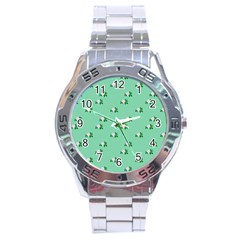 Pink Flowers Green Big Stainless Steel Analogue Watch by snowwhitegirl