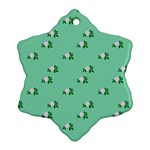 Pink Flowers Green Big Snowflake Ornament (Two Sides) Back