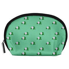 Pink Flowers Green Big Accessory Pouches (large) 