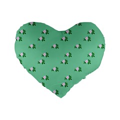 Pink Flowers Green Big Standard 16  Premium Flano Heart Shape Cushions by snowwhitegirl