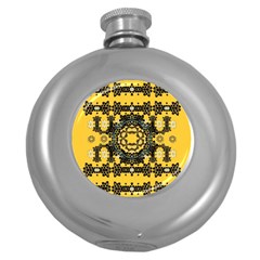 Ornate Circulate Is Festive In A Flower Wreath Decorative Round Hip Flask (5 Oz) by pepitasart