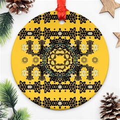 Ornate Circulate Is Festive In A Flower Wreath Decorative Round Ornament (two Sides) by pepitasart