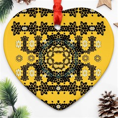 Ornate Circulate Is Festive In A Flower Wreath Decorative Heart Ornament (two Sides) by pepitasart