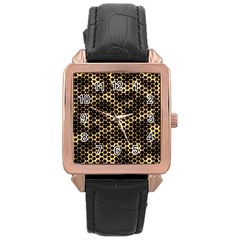 Honeycomb Beehive Nature Rose Gold Leather Watch 